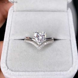 Delicato argento colore bianco zircone pietre cuore anelli per le donne moda nuziale fidanzamento anello nuziale set gioielli regalo L230620