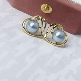 Stud Earrings HENGSHENG 7-8mm Akoya Grey Blue Pearls Simple Fashion Round Love Shape Fine925 Sterling Silver For Women Jewelry