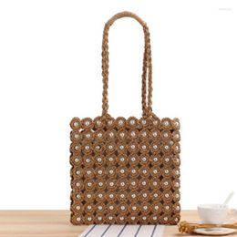 Evening Bags British Style Handmade Paper Rope Pearl Woven Bag Leisure Square Solid Colour Beach Straw Vacation