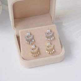 Stud Earrings Silver Plated Pearl Geometric Tassel Earring Fashion Jewellery Micro-inlaid Zircon Eaarrings For Women Girl Holiday Daily