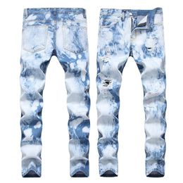 paint splatter jeans pant size 42 irregular mens High Waisted trousers Skinny Fit Denim jean303F