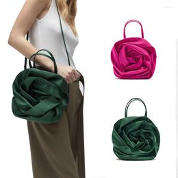 Evening Bags Designer Satin Flower Bucket Totes Bag Ruched Pleated Velvet Pouch Purse Women 2023 Party Top-handle Green Female Handbag