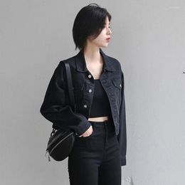 Women's Jackets Harajuku Denim Women Black Loose Streetwear Autumn Crop Long Sleeve Korean Style Vintage Female Outwear Boyfriend