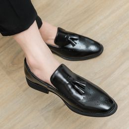 Black Loafers for Men Tassels Pointed Toe Slip-On Brown Men Formal Shoes Pu Leather Size 38-46 Free Shipping Men Shoes