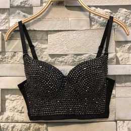 Stage Wear Beyonce Black Rhinestone Bra For Women Pole Dance Clothing Nightclub Rave Top European American Music Featival Outfit B307Q