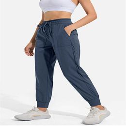Ll Women Jogging Yoga Ninth Pants Pocket Fitness Leggings Soft High Waist Hip Lift Elastic Casual Drawstring Legs Sweatpants3otv