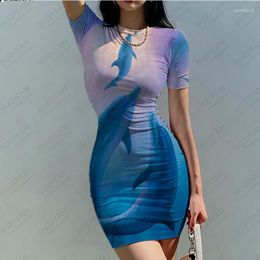 Casual Dresses Women's Short Sleeved Round Neck Tight Fitting Skirt With Sexy Temperament And Personality 3D Fashion Bag Buttocks Party