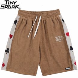 Men's Shorts Men Hip Hop Streetwear Corduroy Shorts Embroidery Peach Heart Shorts Harajuku Cotton Jogger Shorts Summer Track Short Black 230704