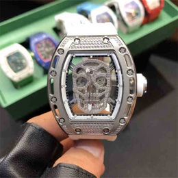 Luxury Watches Watches Wristwatch Luxury Richar Milles Designer Rm5201 Skull Hollowed Out Fully Automatic Mens Mechanical Watch with Diamond Studded