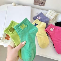 Women Socks Fashion 2023 Colorful Letter Embroidery Short Lady Breathable Cotton White Sports Girls Absorb Sweat
