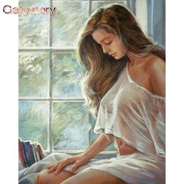 accessories Gatyztory 60x75cm Painting by Numbers Kits Long Hair Woman Figure Oil Paints Acrylic Cnavas Home Bedroom Wall Artcraft Picture