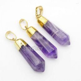 Pendant Necklaces PM16007 Faceteed Amethyst Crystal Dog Tooth Copper Gold Plated Hexagonal Prism Point Pendants