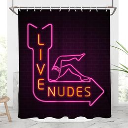 Curtains Live Nudes Shower Curtain Funny Neon Sign Blue Pink with Sexy Girl Purple for Adult Bath Decor Polyester Fabric Bathroom Curtain