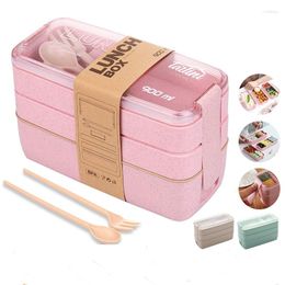Dinnerware Sets 3-layer Lunch Box Spoon Fork Tableware Set Separated Fruit Salad Office Storage Container Microwave Oven