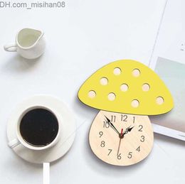 Wall Clocks Wall Clocks Cute Cartoon Colourful Mushroom Hanging Clock Home Living Room Silent Wooden Kids Children Bedroom Decor Z230705