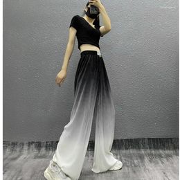 Women's Pants Women Bottoms Vintage Black Tie Dye Casual High Waist Wide Leg Straight Fashion Street Baggy Bind Feet Trouser Ladie