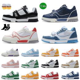 Original Virgil Trainers Casual Shoes for Mens Womens Calfskin Leather Abloh Flat Sneakers Denim Canvas Embossed White Black Green Red Blue UNC Pink Low