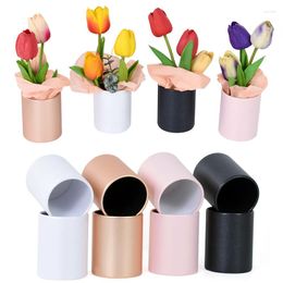 Gift Wrap 4Pcs Florist Flower Packaging Box Hug Bucket Round Cardboard Boxes DIY Arrangement Party Wedding Decoration Supplies