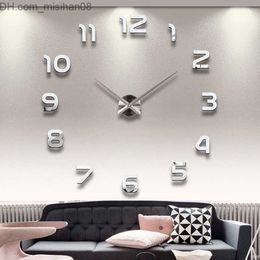 Wall Clocks Wholesale- 2016 New 3D Home Decor Quartz DIY Modern Frameless Large Wall Clock Horloge Watch Living Room Metal Acrylic Mirror Clocks Z230707
