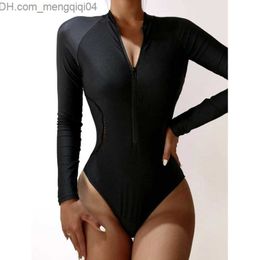 Women's Swimwear White Solid Color Swimsuit Long Sleeve Swimwear Sports Women's Swimming Bathing Suit Beach Bather Surfing Swim Wear Z230706