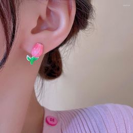 Stud Earrings U-Magical Exquisite Pink Tulip Flower Enamel Earings For Women Kawaii Plant Metal Party Jewellery Accessories