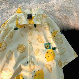 Women's Blouses Summer Womens Mens Korean Version Printed Lemon Short-sleeve Shirt Female Fresh Retro Students Loose Tops Yellow 2023