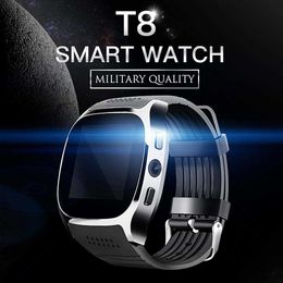 Smart Watches Dome Cameras T8 Bluetooth Smart Support SIM TF Card With Camera Sports Sync Call Message Men Wrist Music Player for Apple Android x0706
