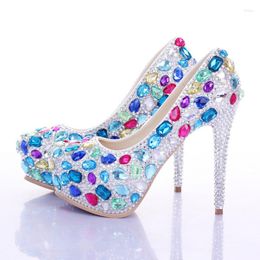 Dress Shoes Multi Crystal Bridal Sheos Luxury Rhinestone Wedding Bride Evening Party Prom Custom Made Valentine High Heels