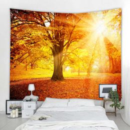 Tapestries Nordic Nature Landscape Tapestry Sunshine Maple Forest Decoration Wall Tapestry Art Deco Blanket Curtain Hanging at Home Bedroom