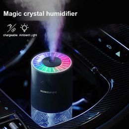 Facial Steamer Colourful Led Wireless Humidifier Crystal Projection Light Lamp Water Mist Sprayer Portable Skin Care Tools 230705