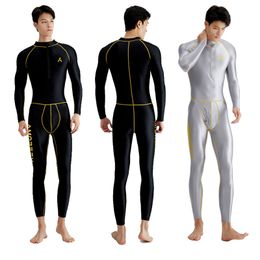 Men's Swimwear Sexy men's silver shiny corset front zipper sleeps Trousers tight yoga Sportswear multipurpose Skintight garment 230705