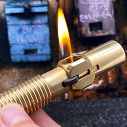 CNC Handmade Original Brass Screw Lighter Retro Retractable Trench Collection Gift Gasoline Kerosene -79*18 Mm KSOB No Gas