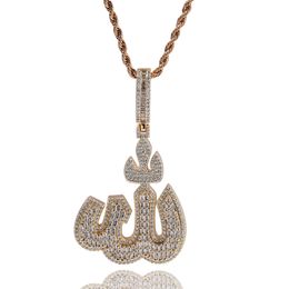 Collana con ciondolo simbolo arabo Regalo di gioielli da uomo placcato in oro bianco con zirconi bianchi