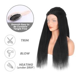 Nxy 13X4 Kinky Straight Lace Front Wigs 180% Density Black Yaki Wig For Women With Baby Hair Synthetic Wig Heat Temperature Glueless 230524