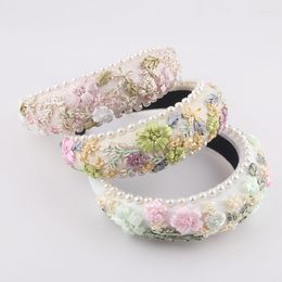 Hair Clips Sponge Sewing Thread Flower Pearl Headband Fashion Baroque Gorgeous Exaggerated Knitted Gift Headwear 865