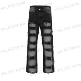 Men's Jeans Y2k Men's Jeans Streetwear Urban Hole Frayed Straight Denim Trousers Unisex Loose Harajuku Hip Hop Casual Oversize Cargo Pants T230705