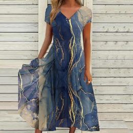 Casual Dresses Party Dress Waist Tight Women Pleated Flowy Hem Print Summer