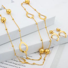 Necklace Earrings Set Dubai Gold Colour Jewellery Fashion Long Chain Stud Earings African Bride For Women Wedding Party Gifts
