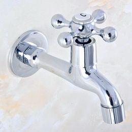 Bathroom Sink Faucets Polished Silver Chrome Brass Wall Mount Cross Handle Mop Pool Outdoor Garden Faucet Laundry Water Tap Dav160