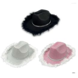 Berets Cowgirl Hat For Adult Cowboy Feathered Trim Women Western Theme Party