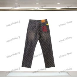 xinxinbuy Men women designer pant Paris destroyed Ripped jacquard Letter embroidery Washed Jeans denim Casual pants black M-2XL