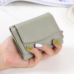 Three-fold Women Short Wallet Money Coin Purse Card Holder Mini Cute Clutch Female Solid Colour PU Leather Slim Zipper Bag