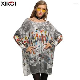 Women's Sweaters Butterfly Novel Doll Print Women Pullovers Oversized Sweater Dress Autumn Pull Femme Long Warm Batwing Sleeves Clothes