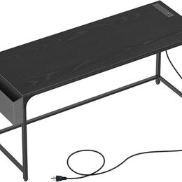 Scrivania per computer con presa di corrente, 63 u201D Scrivania per PC da casa con porte USB Stazione di ricarica, tavolo da scrivania con custodia laterale e ferro