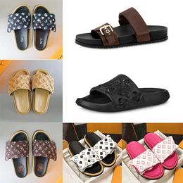 luxury slipper woman Brand Slides Flat Italy Sandal Pool Pillow Mules Sunset Padded Front Strap Mule rubber house slippers platform bedroom coach beach flurry Slide