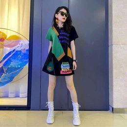 Women's T Shirts Fashion Sets Women Personality Irregular Contrast Color Patchwork T-shirt And Wide Leg Shorts Two Piece Set Summer Thin
