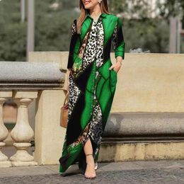 Casual Dresses 2023 Autumn Vintage Leopard Printed Cotton Dress Women Lapel Collar Button Up Bohemian Vestidos Long Robe