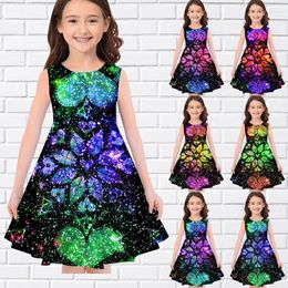 Girl Dresses 2023 Kids Little Girls Sleeveless Dress Tank 3D Flowe Print Daily Casual Cute Sweet Over Knee Party 70-180cm