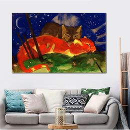 Contemporary Abstract Art on Canvas Two Cats Ii Franz Marc Textured Handmade Oil Painting Wall Decor