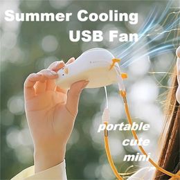 1pc 2023 New Portable Cute Duck Handheld Pocket Fan Rechargeable Usb Cute Duck Hanging Neck Fan Beach Vacation Essential